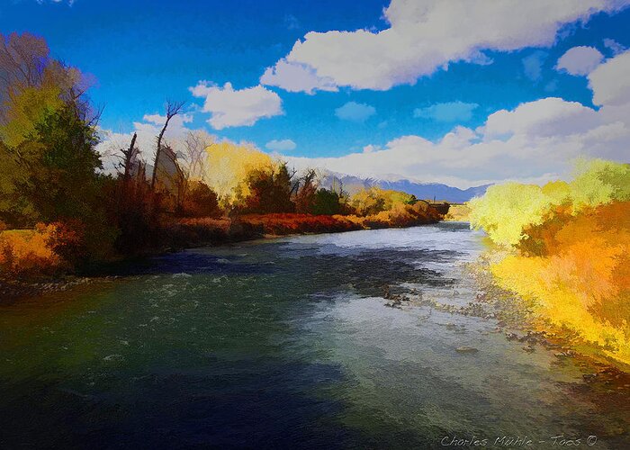 Santa Greeting Card featuring the digital art Autumn on the Arkansas by Charles Muhle