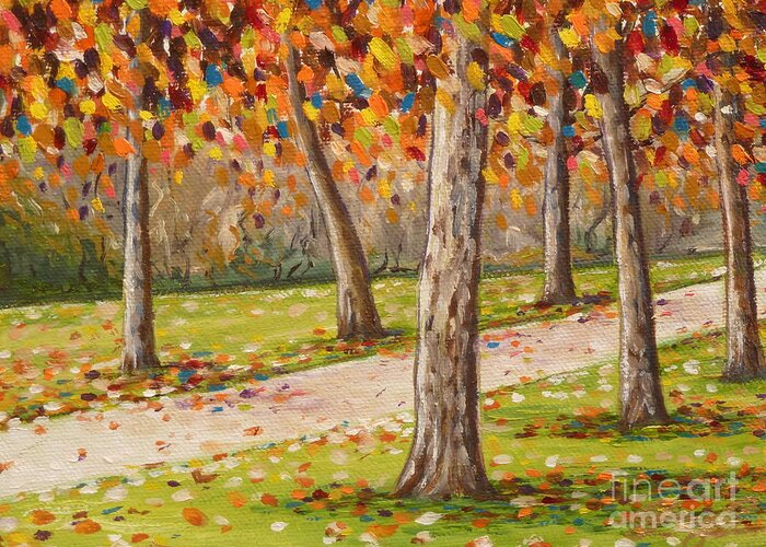 Autumn Greeting Card featuring the painting Autumn Path by Gayle Utter