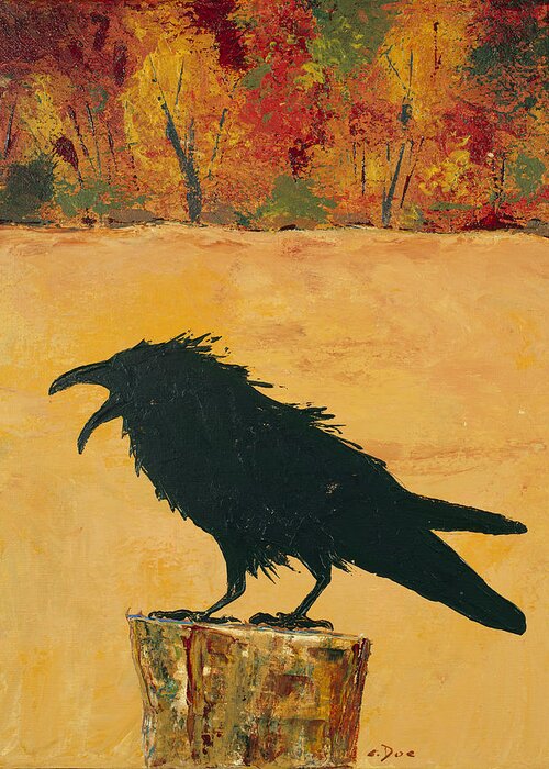 Raven Greeting Card featuring the painting Autumn Raven by Carolyn Doe