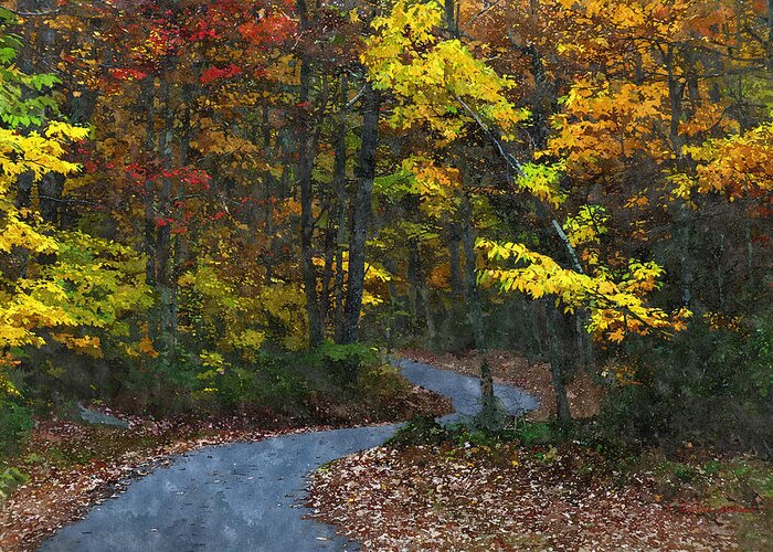 Autumn Greeting Card featuring the painting Autumn Road by Lynne Jenkins