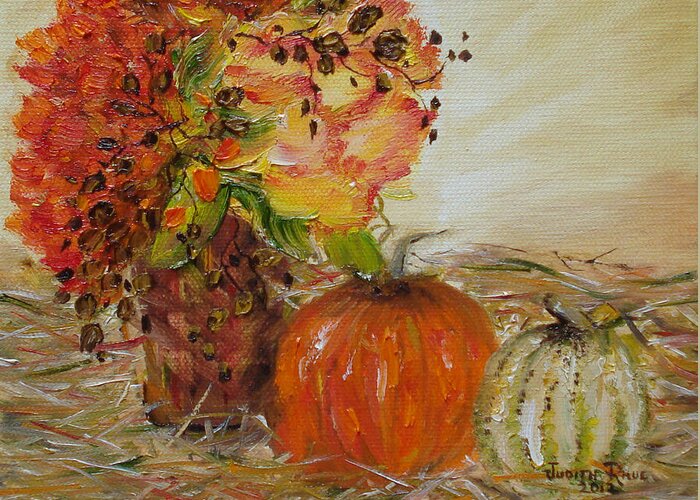Autumn Greeting Card featuring the painting Autumn Sunrise by Judith Rhue