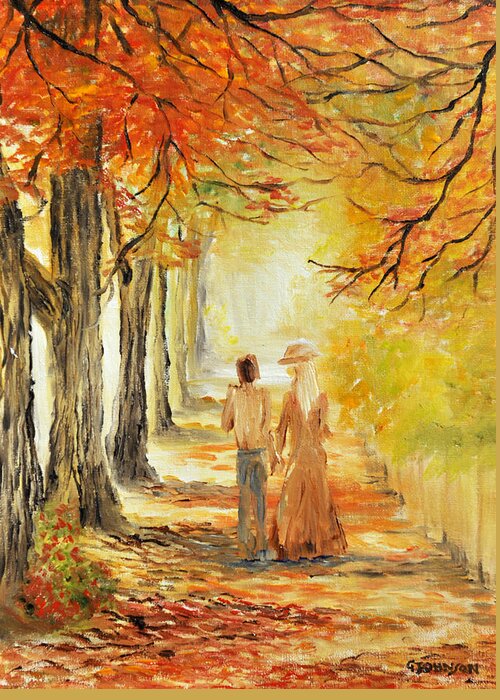 People Greeting Card featuring the painting Autumn Walk by Glen Johnson