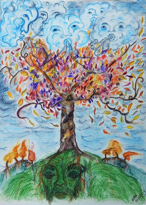 Autumn Greeting Card featuring the drawing Autumn Winds by Mimulux Patricia No