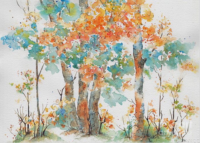 Impressionism Greeting Card featuring the painting Autumn Woods Deep Woods by Pat Katz