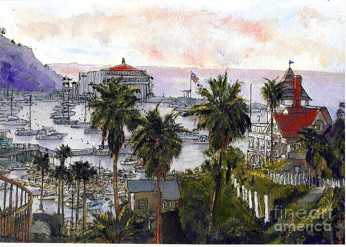 California Greeting Card featuring the painting Avalon Harbor Early Morning by Randy Sprout