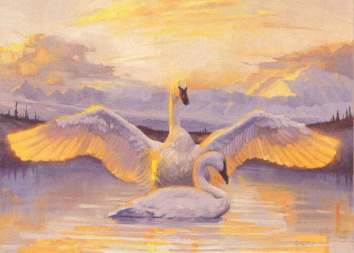 Swans Greeting Card featuring the painting Awakening by Francois Girard