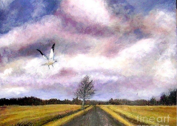 Sky Greeting Card featuring the painting Away from the flock by Marie-Line Vasseur