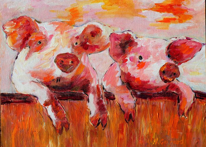 Farm Pigs Greeting Card featuring the painting Awesome by Naomi Gerrard