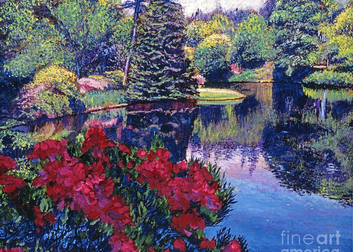 Landscape Greeting Card featuring the painting Azaleas in Spring by David Lloyd Glover