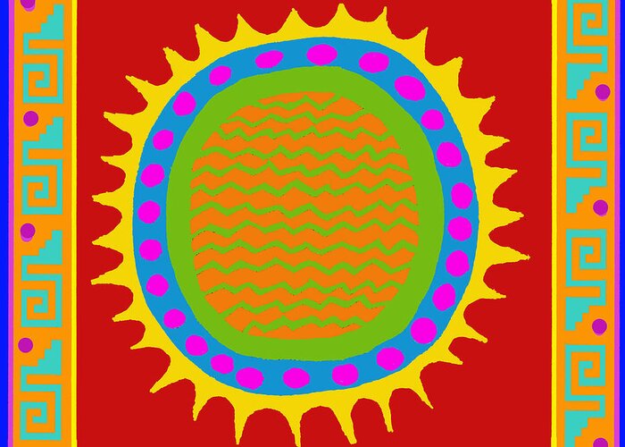 Sun Graphic Greeting Card featuring the digital art Aztec Del Sol by Vagabond Folk Art - Virginia Vivier