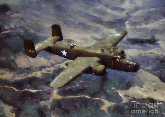 Aviation Greeting Card featuring the painting B-25 Bomber by Kai Saarto