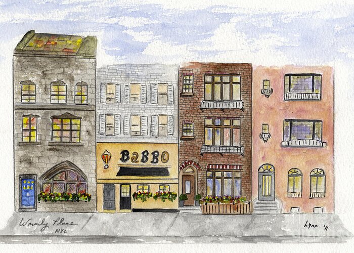 Waverly Place Greeting Card featuring the painting Babbo @ Waverly Place by AFineLyne