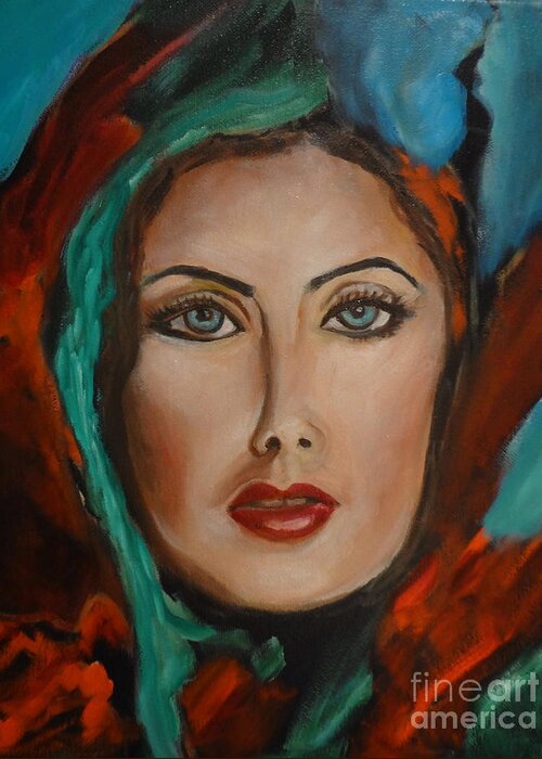 Lady In Scarf Greeting Card featuring the painting Babushka by Jenny Lee