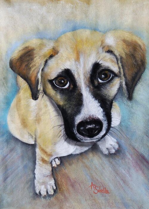 Puppies Greeting Card featuring the painting Baby Addie by Annamarie Sidella-Felts