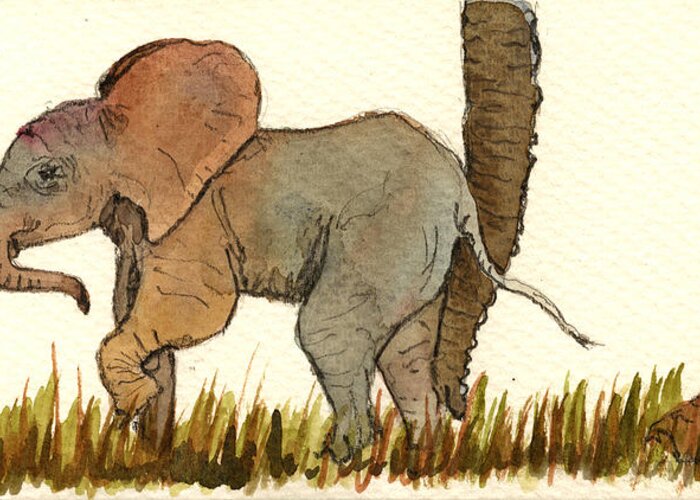 Elephant Greeting Card featuring the painting Baby elephant by Juan Bosco