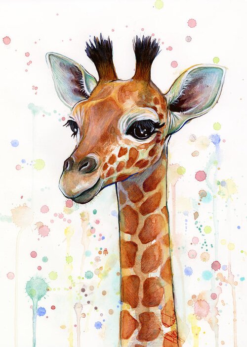 Watercolor Greeting Card featuring the painting Baby Giraffe Watercolor by Olga Shvartsur