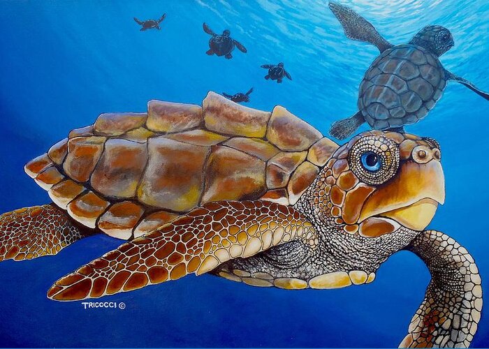 Turtle Greeting Card featuring the painting Baby Turtles by Lina Tricocci