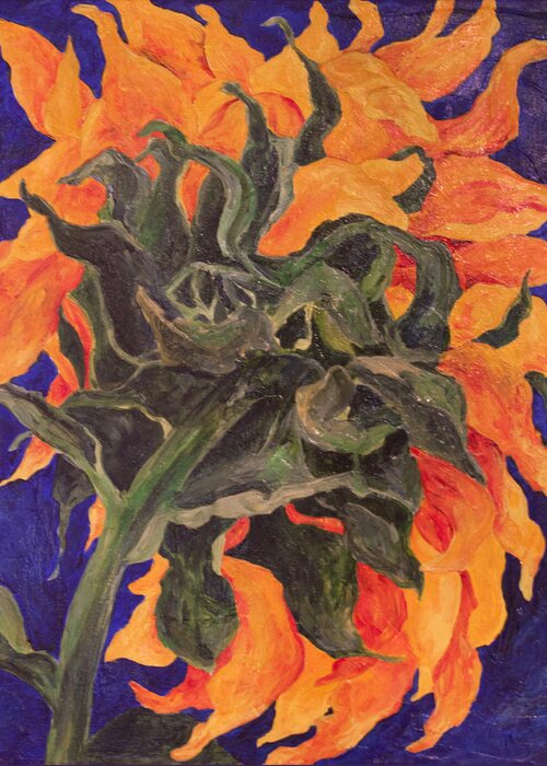 Sunflower Greeting Card featuring the painting Back of Sunflower by Sally Quillin