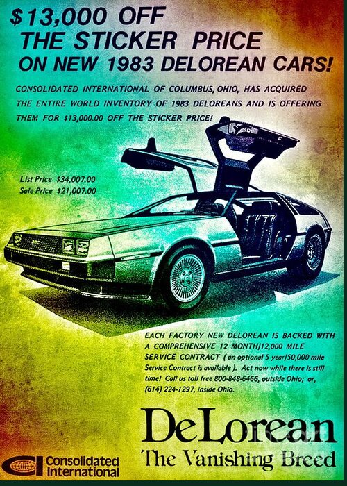 Delorean Greeting Card featuring the digital art Back to the DeLorean by HELGE Art Gallery
