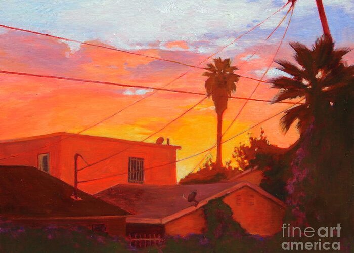 Los Angeles Greeting Card featuring the painting backyard in East LA by Andrew Danielsen