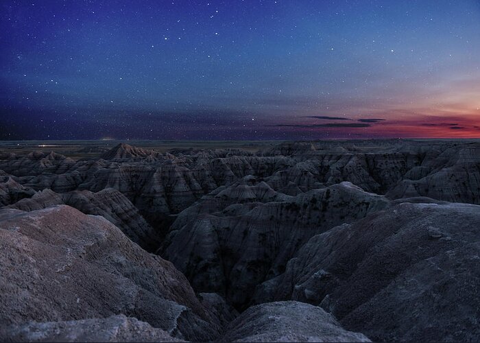 Tranquility Greeting Card featuring the photograph Badlands Night Sky by Tom Olson