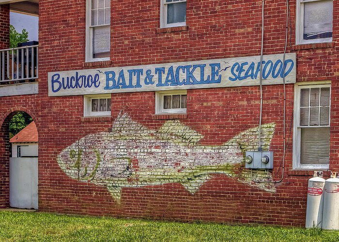 Buckroe Beach Greeting Card featuring the photograph Buckroe Bait Tackle Seafood Shop by Jerry Gammon