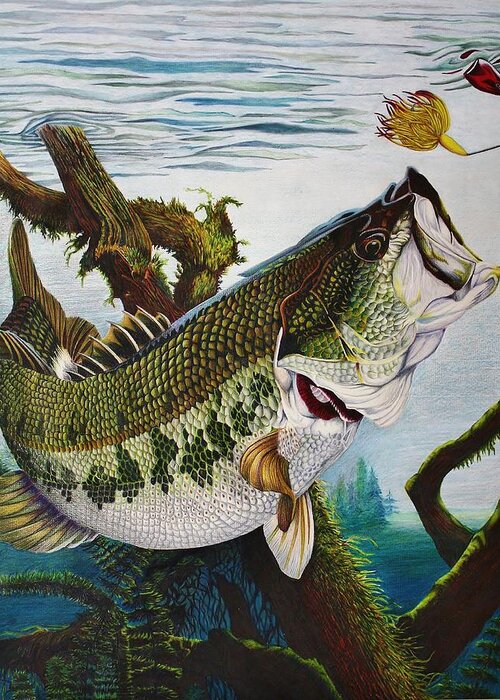 Fishing Greeting Card featuring the drawing Baiting the Big One by Bruce Bley