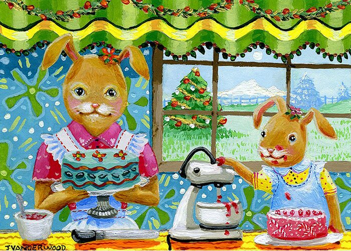Rabbits Greeting Card featuring the painting Baking Holiday Goodies by Jacquelin L Westerman