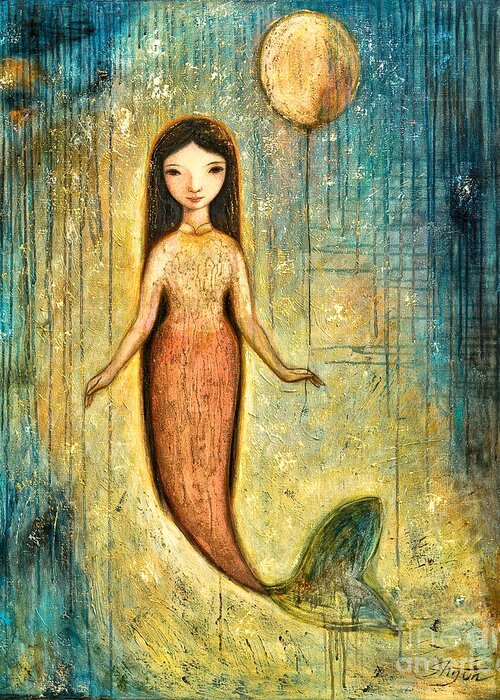 Mermaid Art Greeting Card featuring the painting Balance by Shijun Munns