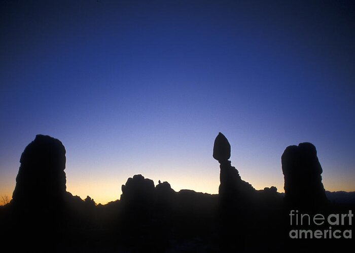 Travel Greeting Card featuring the photograph Balanced Rock at Sunrise by Jim West