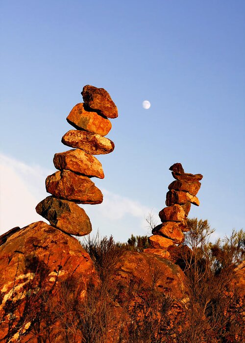 Cairn Greeting Card featuring the photograph Balanced Rock Piles by Alexandra Till