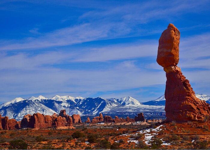 Arches National Park Balanced Rock Greeting Card featuring the photograph Balanced Rock by Walt Sterneman