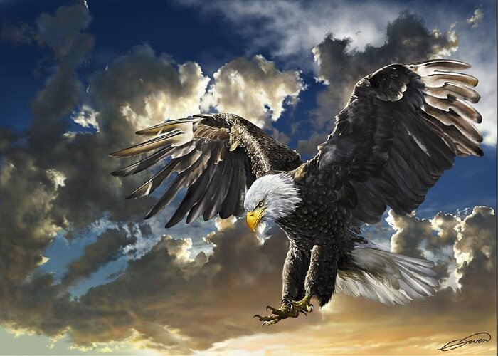 Bald Eagle Greeting Card featuring the digital art BALD EAGLE Haliaeetus leucocephalus by Owen Bell
