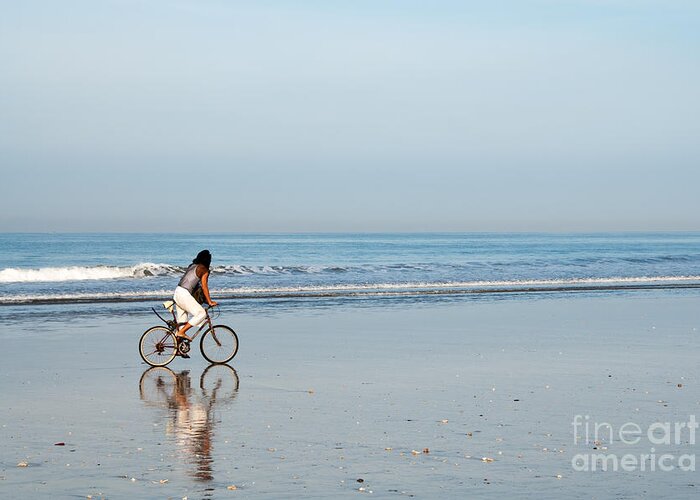 Indonesia Greeting Card featuring the photograph Bali Kuta Beach Cyclist by Rick Piper Photography