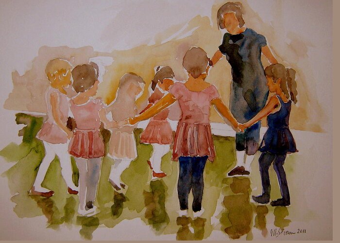 Girls Greeting Card featuring the painting Ballet Class by Jeffrey S Perrine