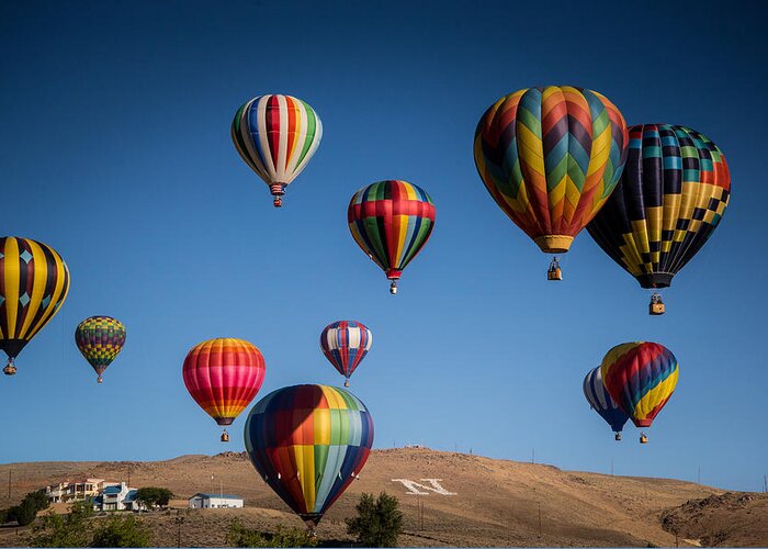 Reno Nevada Greeting Card featuring the photograph Balloons over Northern Nevada by Janis Knight