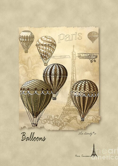Hot Air Balloons Greeting Card featuring the mixed media Balloons With Sepia by Lee Owenby