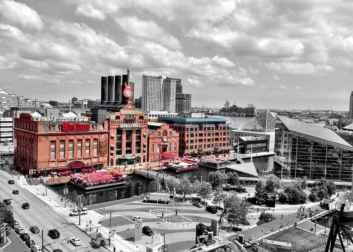 Power Plant Greeting Card featuring the photograph Baltimore Power Plant Color Black White by Chris Montcalmo