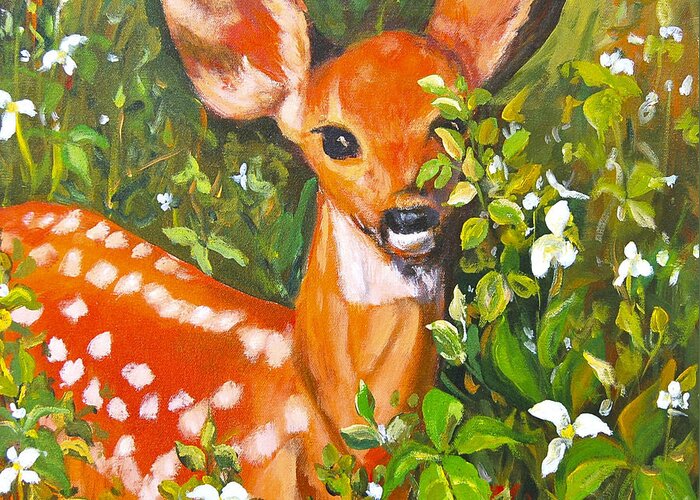 Acrylic Greeting Card featuring the painting Bambi by Ingrid Dohm
