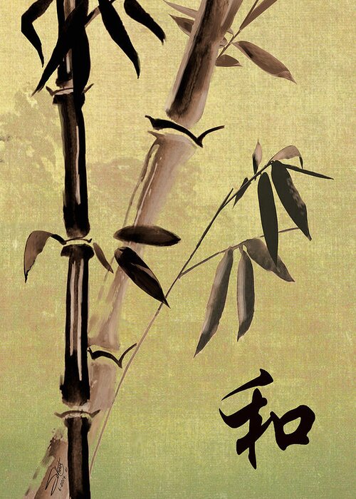 Bamboo Greeting Card featuring the painting Bamboo Harmony by M Spadecaller