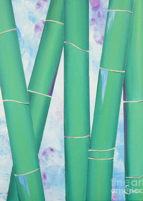 Bamboo Greeting Card featuring the painting Bamboo tryptych 3 by Shiela Gosselin