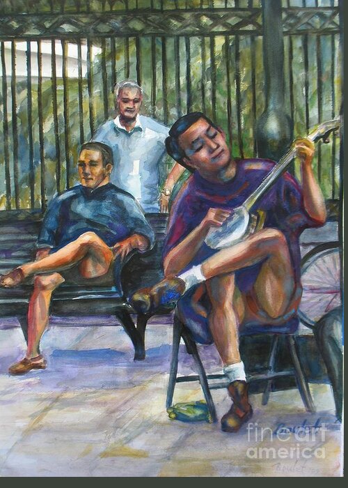 Musician Greeting Card featuring the painting Banjo by Beverly Boulet