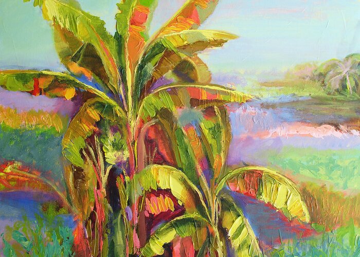 Abstract Greeting Card featuring the painting Bannana Tree by Cynthia McLean