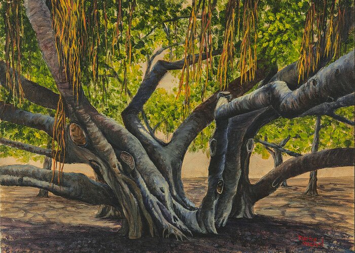 Landscape Greeting Card featuring the painting Banyan Tree Maui by Darice Machel McGuire