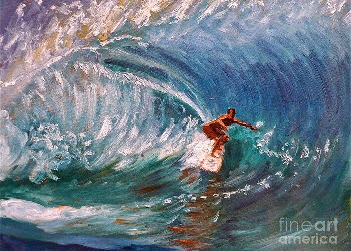 Banzai Pipeline Greeting Card featuring the painting Banzai Pipeline in Oahu by Amy Fearn
