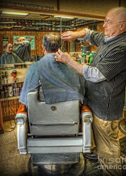 Barber Signs Greeting Card featuring the photograph the Barber Shop Shave and a Haircut - Barber Shop by Lee Dos Santos