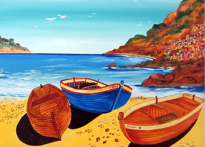 Boats Greeting Card featuring the painting BARCHE Siciliane by Roberto Gagliardi