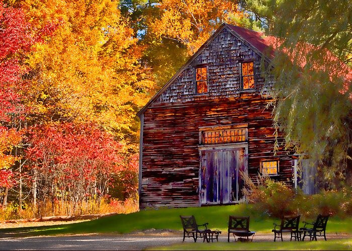 Autumn Foliage New England Greeting Card featuring the photograph Barn full of fall color by Jeff Folger