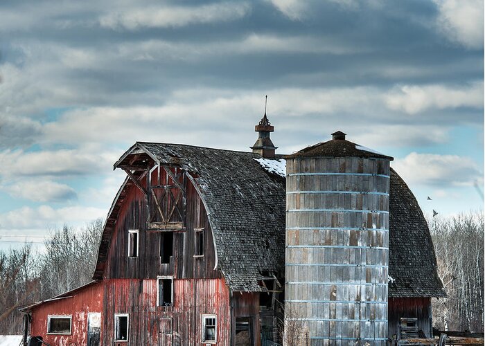 Old Greeting Card featuring the photograph Barn with silo by Paul Freidlund