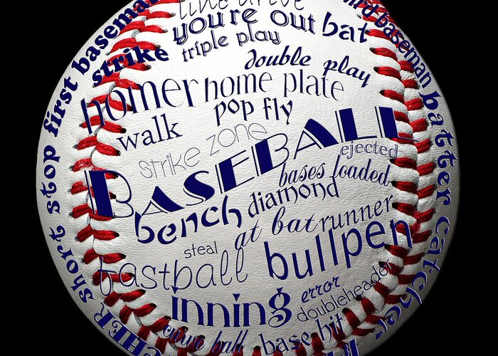 Baseball Greeting Card featuring the digital art Baseball Terms Typography 1 by Andee Design